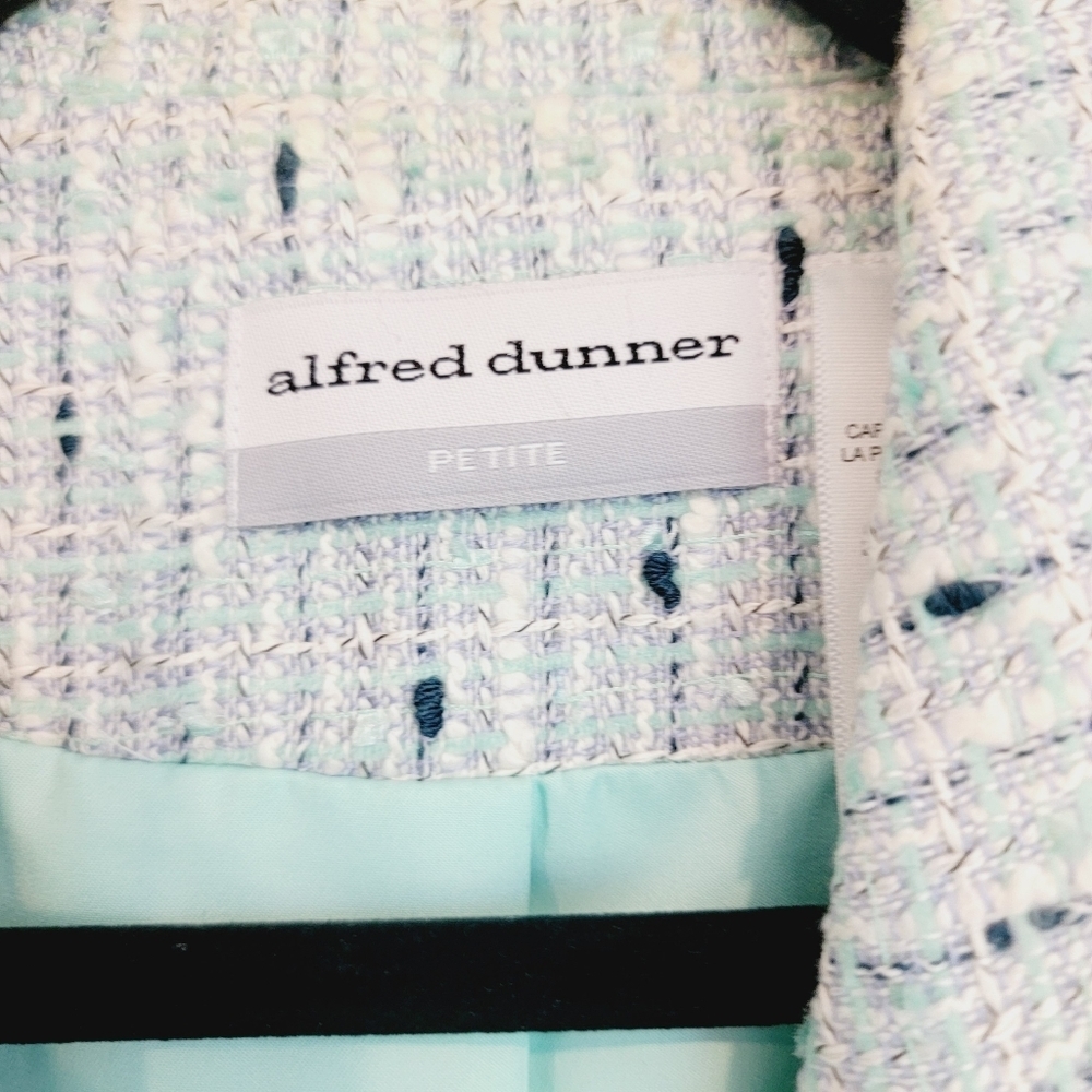 Alfred Dunner Blue White Aqua Boucle Tweed Suit Blazer Jacket 14 Petite - Picture 5 of 15